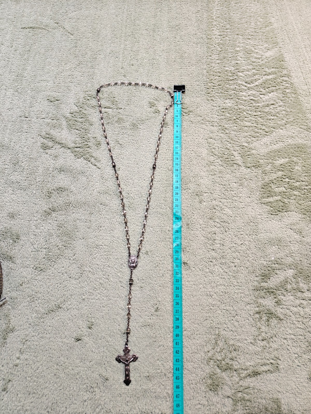 Vtg Hayward Sterling Silver Rosary Faceted Crystal Beads Leather Case Pouch