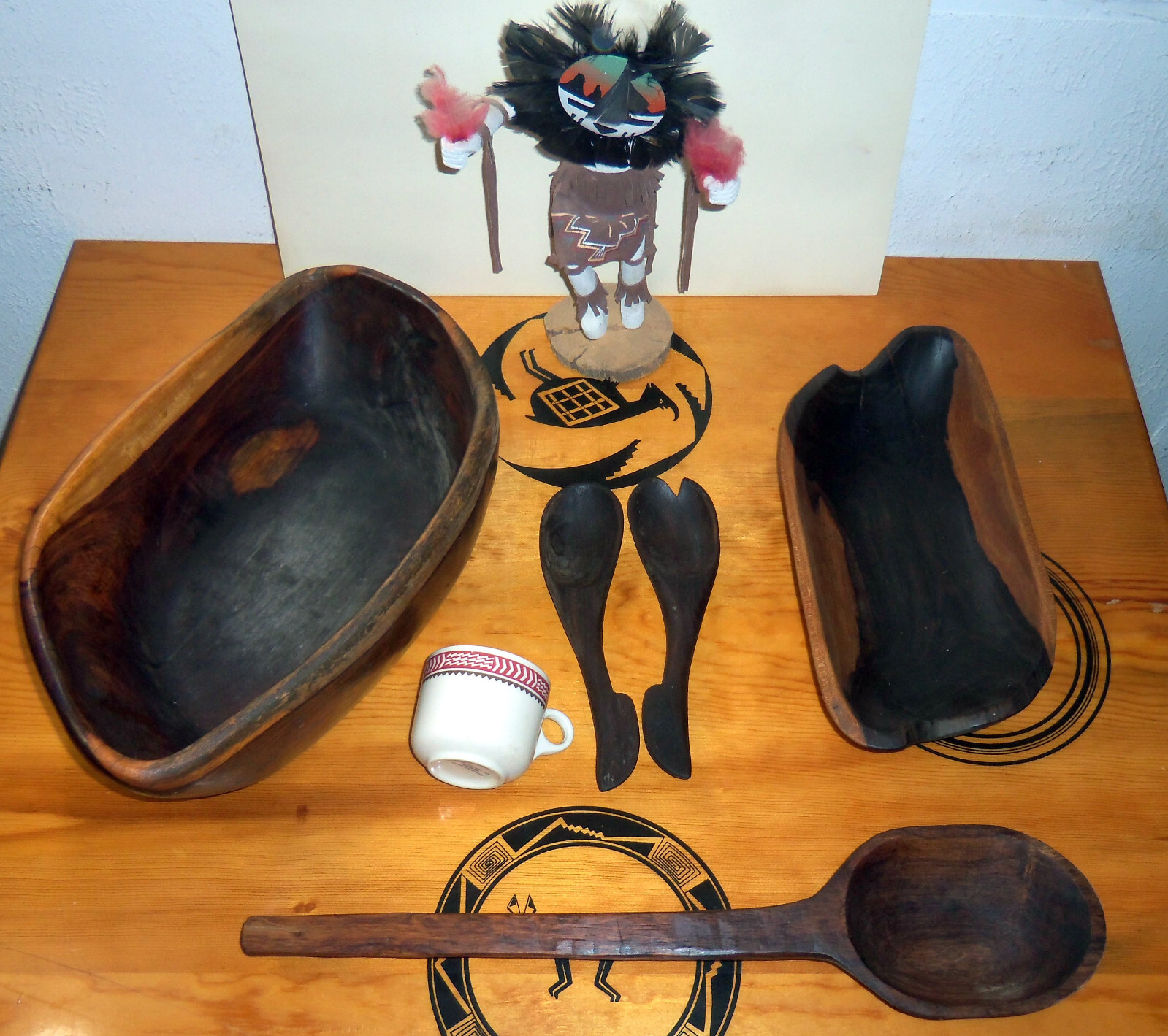 Primitive 1800s Old West Hand Carved Cedar Juniper Bowls Ladle