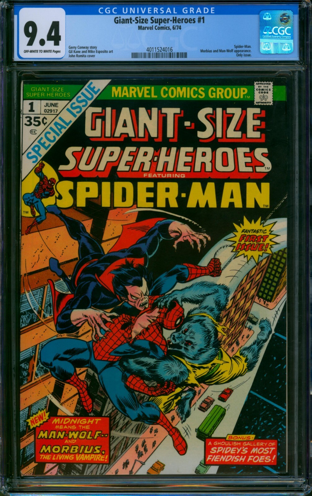 Giant-Size Super-Heroes 1 🔥 CGC 9.4 🔥  Spider-Man Morbius Man-Wolf Marvel 1974