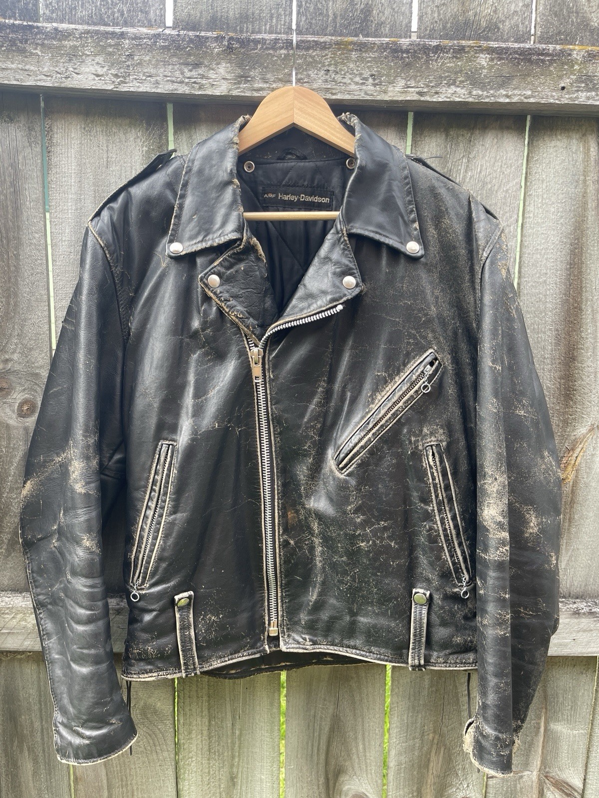 Vintage 60s 70s HARLEY DAVIDSON AMF leather jacket Biker Size 44 L motorcycle