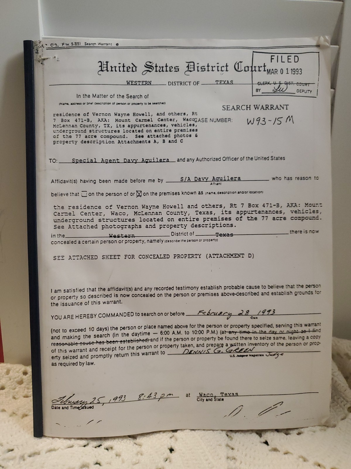 VTG 1993 Waco Siege David Koresh ATF Warrant Court Document Packet 69 Pages