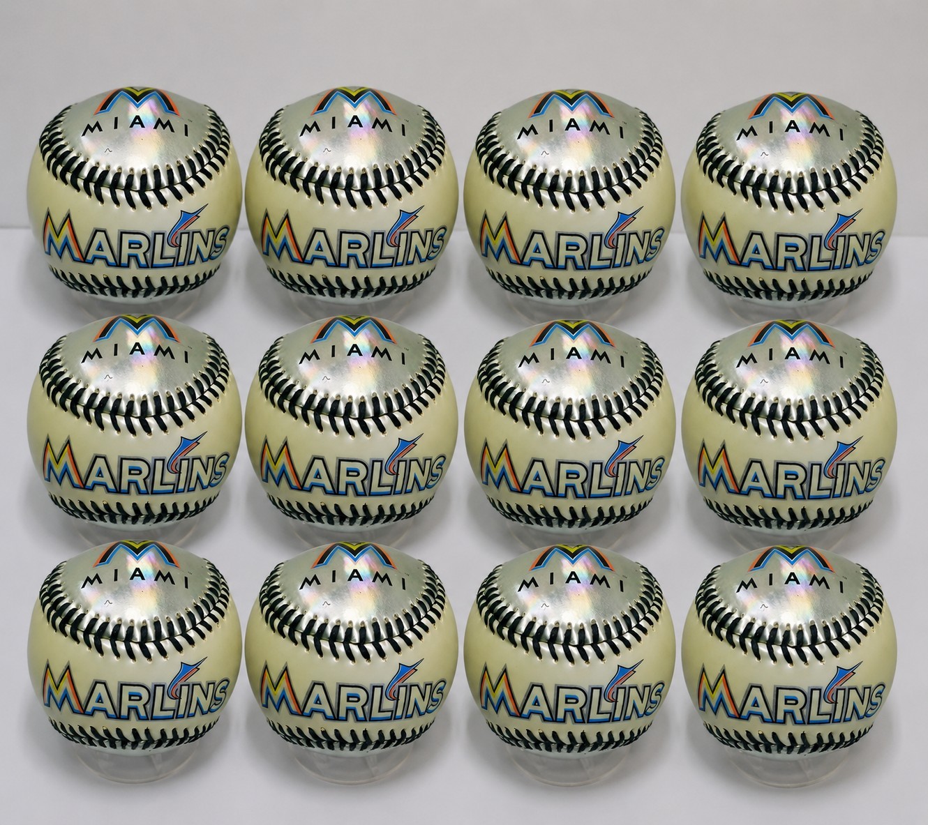 MIAMI MARLINS  Chrome and  White Collectible Souvenir Baseball Lot of 12 