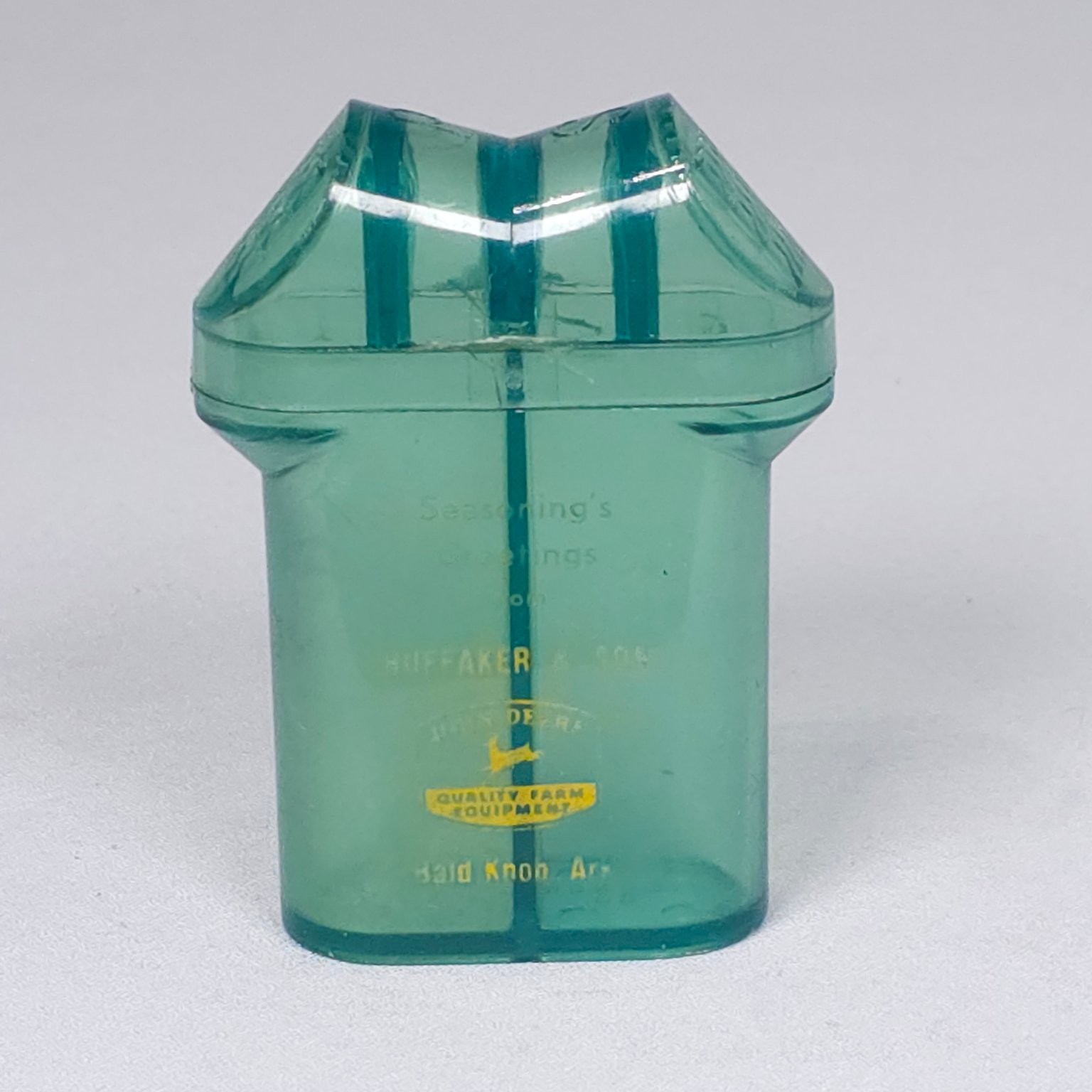 Vintage John Deere Logo Advertising Dual Salt & Pepper Shaker Plastic Bald Knob
