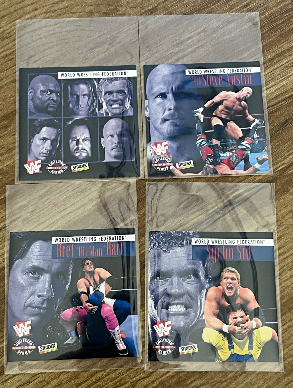 1997 WWF Stridex Collector Series 4 Card Lot Stone Cold Bret Hart Sycho Sid RARE