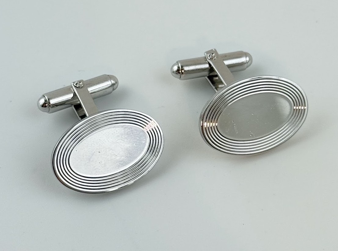 WEH Walter Hayward Sterling Silver Oval Cufflinks Engine Turned 8g Vintage