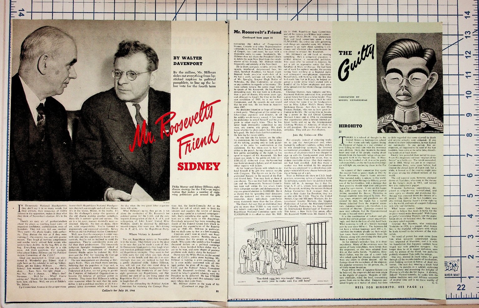 1944 Collier's Magazine Spread Sidney Hillman Hirohito Butch Cartoons WWII