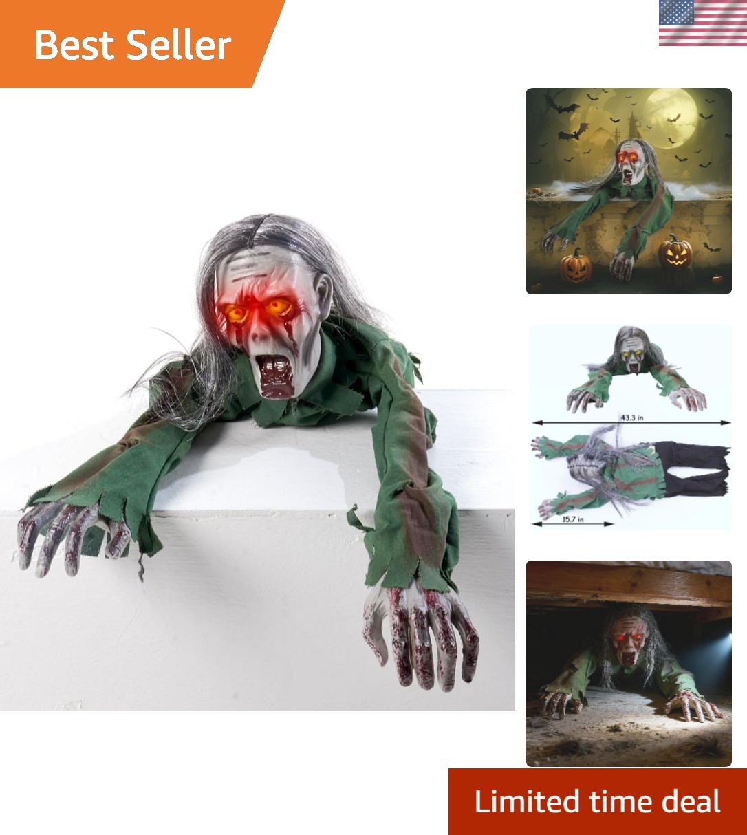 Electric Crawling Ghost with Voice & Light - Spooky Halloween Decoration 43\ Electric Crawling Ghost with Voice & Light - Spooky Halloween Decoration 43\