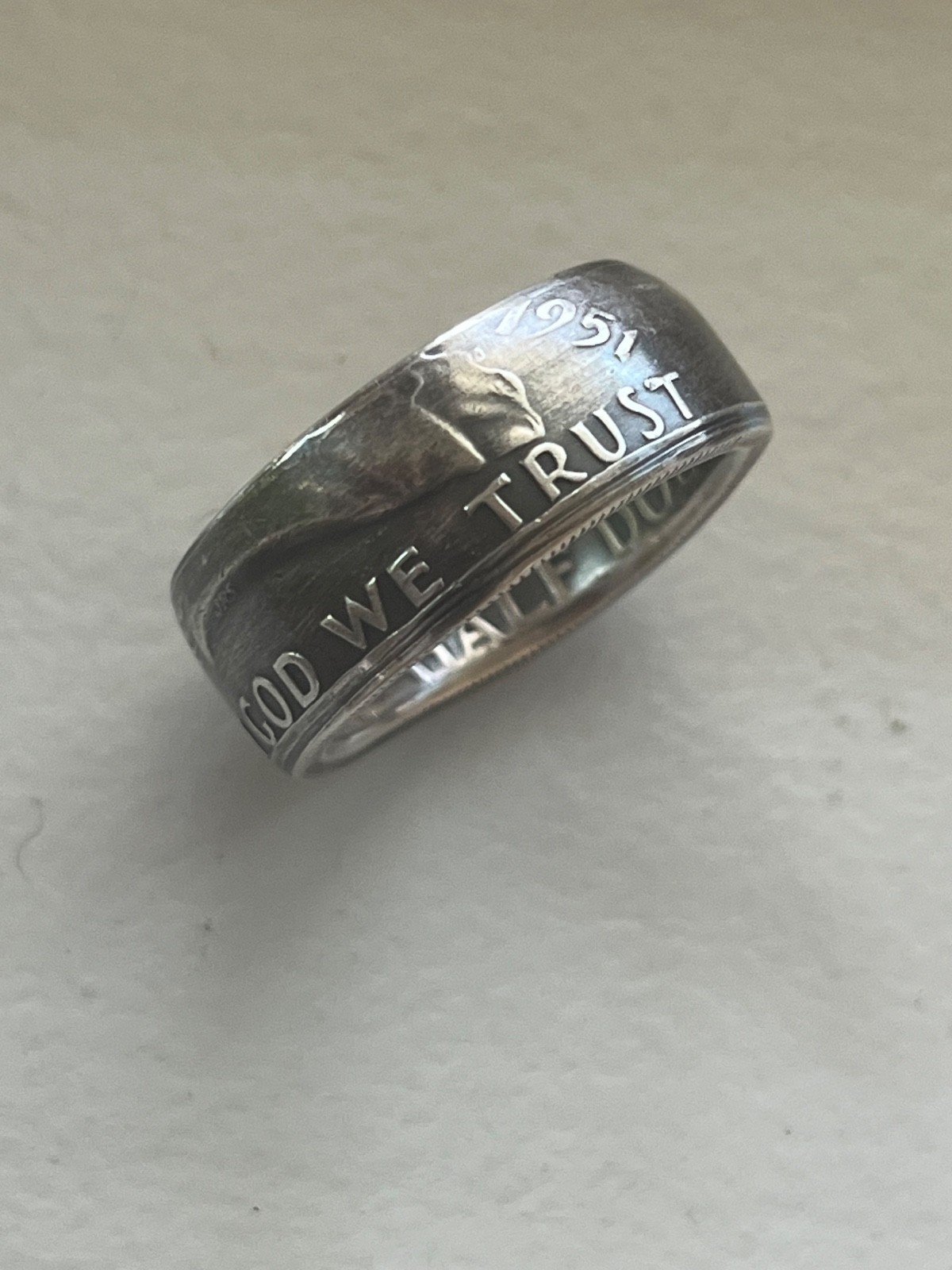 IN GOD WE TRUST  - Franklin 50 cent Coin Ring. 90% Silver. U Pick Size & Year