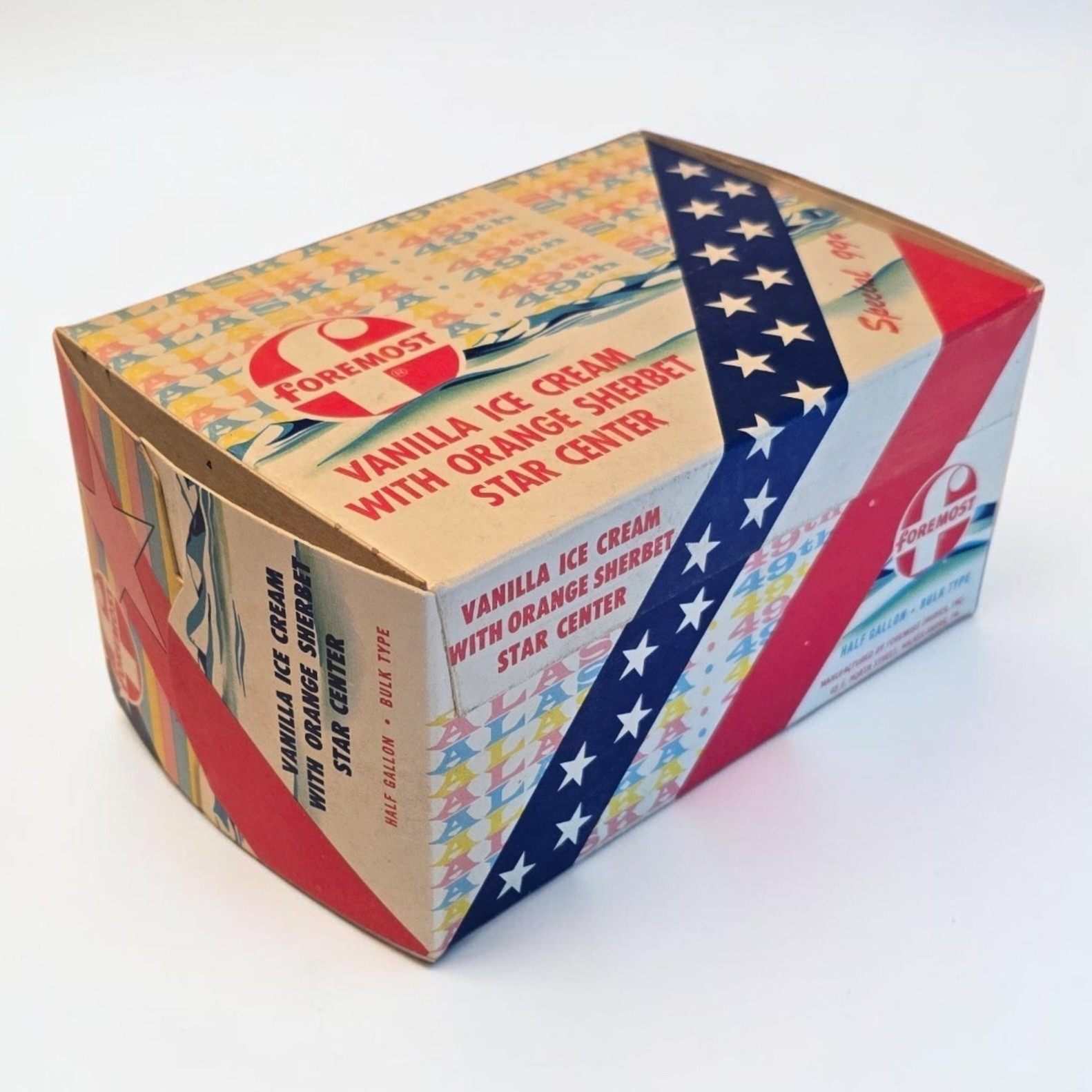 Vintage 1950s Foremost Dairy Ice Cream Carton Alaska Statehood Wilkes-Barre PA