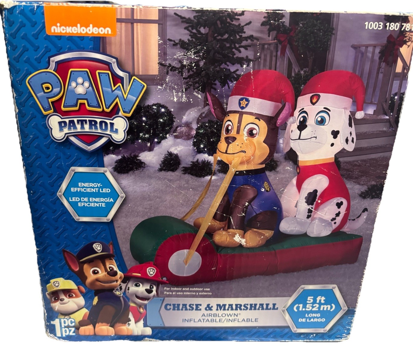 Gemmy 5' Nickelodeon Paw Patrol Christmas Chase & Marshall On Sled Blowup NOB
