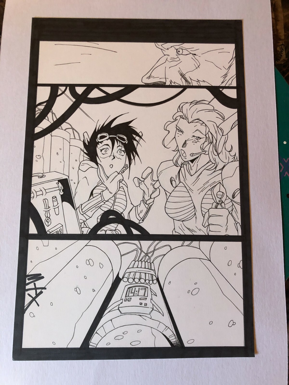 POWDER BURN #1 original comic art SCI FI MANGA  BOMB SQUAD 1999 SIGNED TWICE