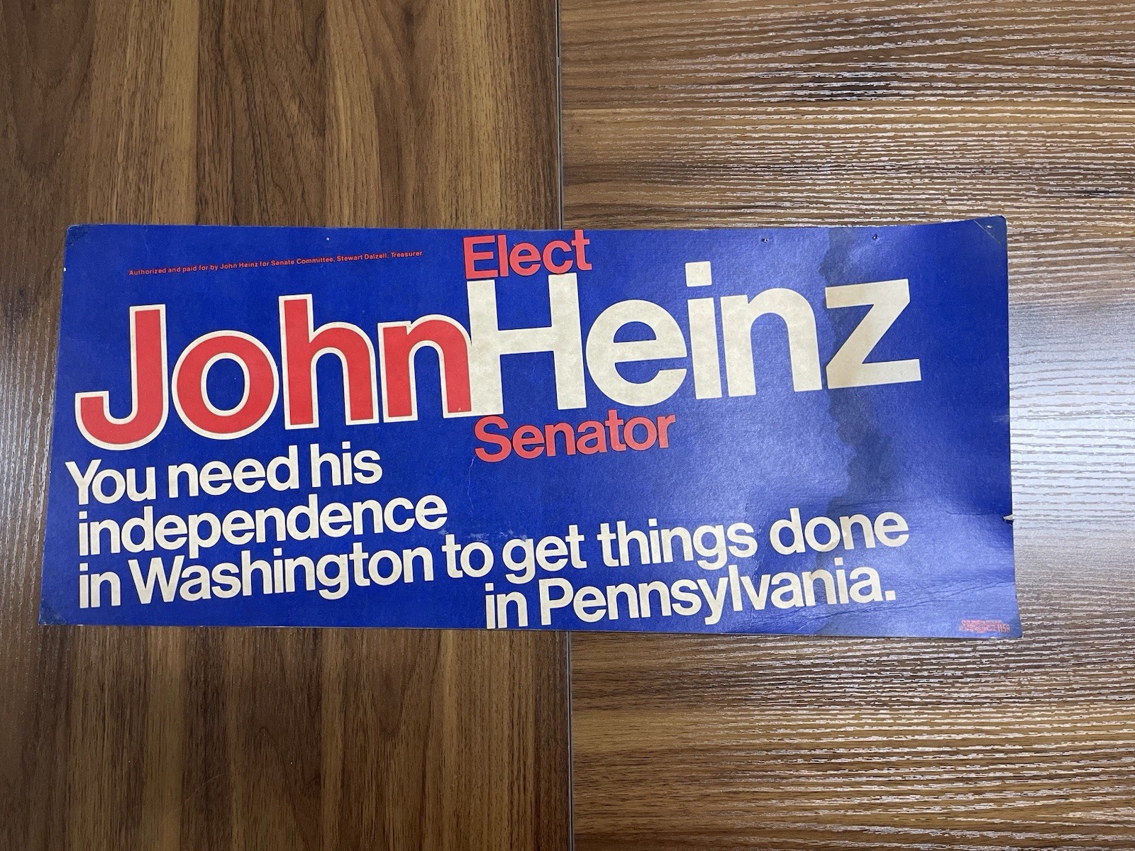 Senator John Heinz Cardstock Rally Sign | Election Memrobillia