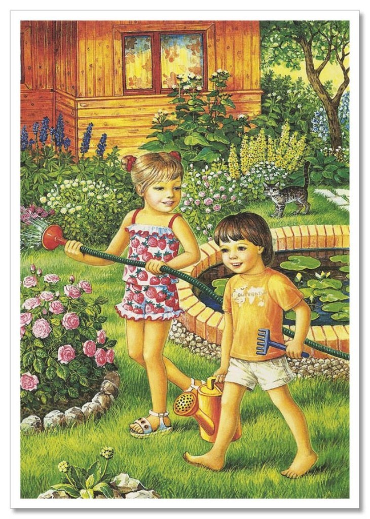 Children\'s fun Boy, Girl Seasons of the year Summer ART NEW modern Postcard