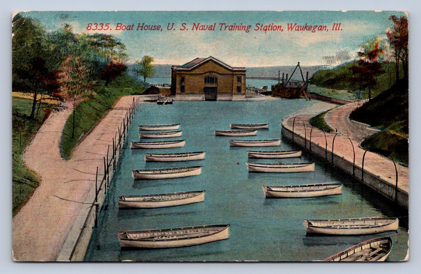 K7/ Waukegan Illinois Postcard c1910 Boat House U.S. Naval Training 635