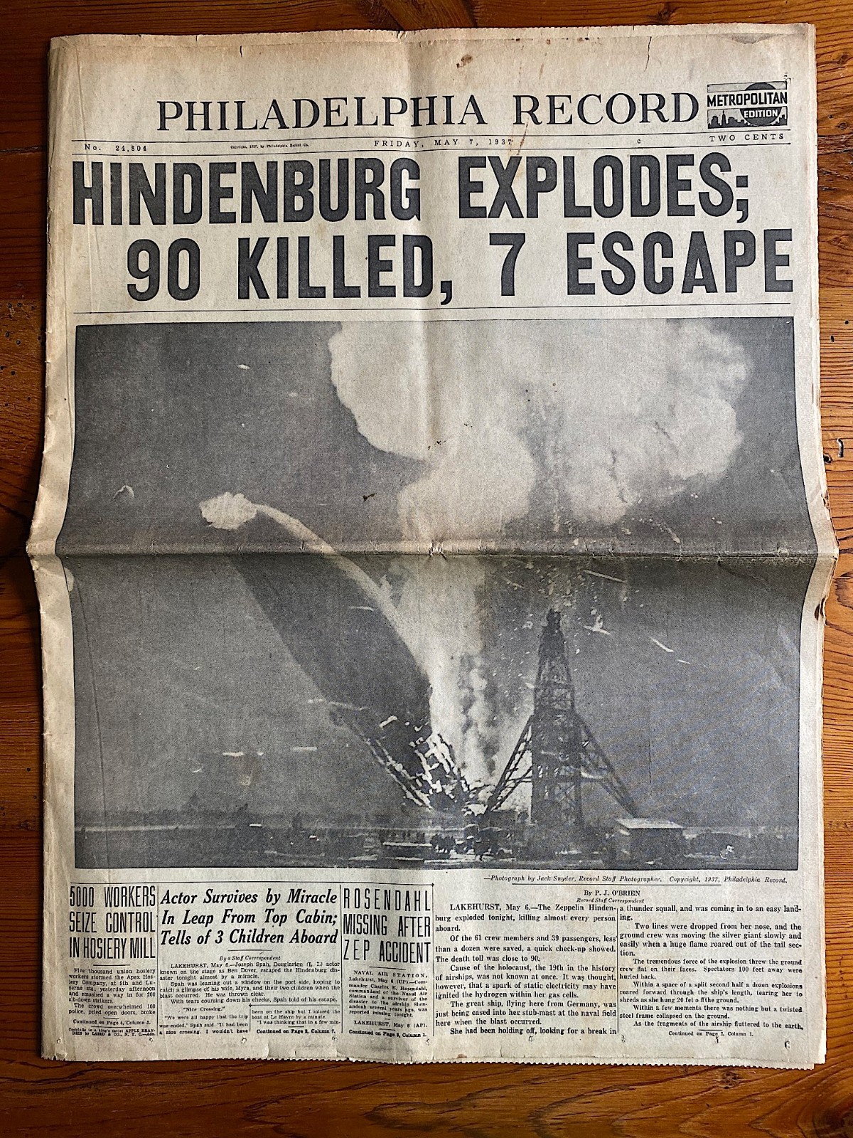 Hindenburg Disaster May 7, 1937 Philadelphia Complete Newspaper