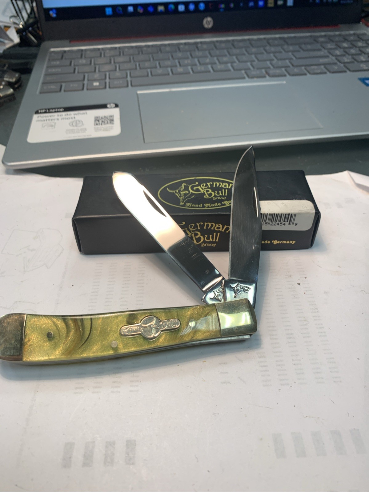 German Bull Hand Made 2 Blade Trapper GB-254AM Germany Swirl Handle New in Box