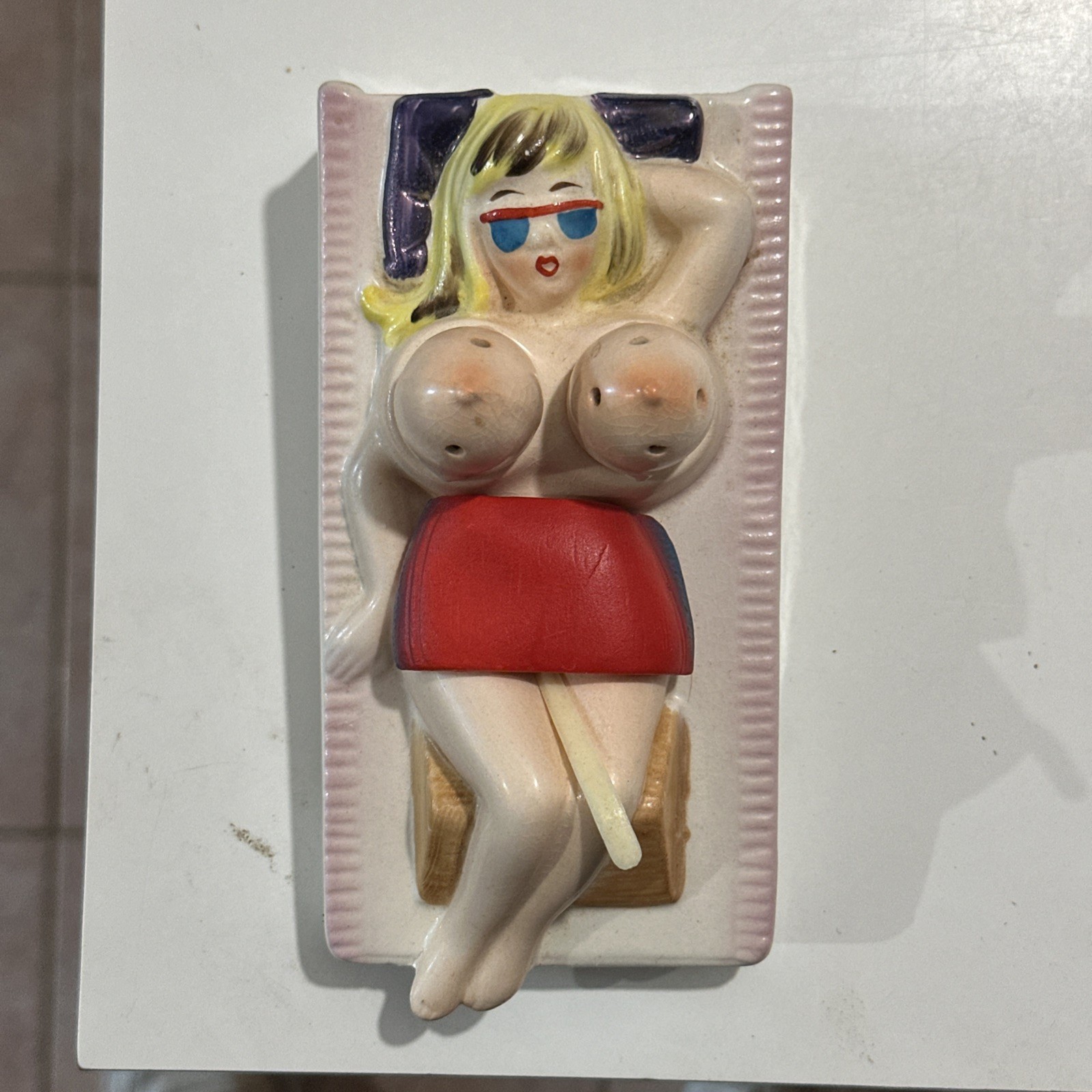 Vintage Novelty Ceramic Beach Babe Boobie Salt n Pepper Shaker - Style 804 Japan