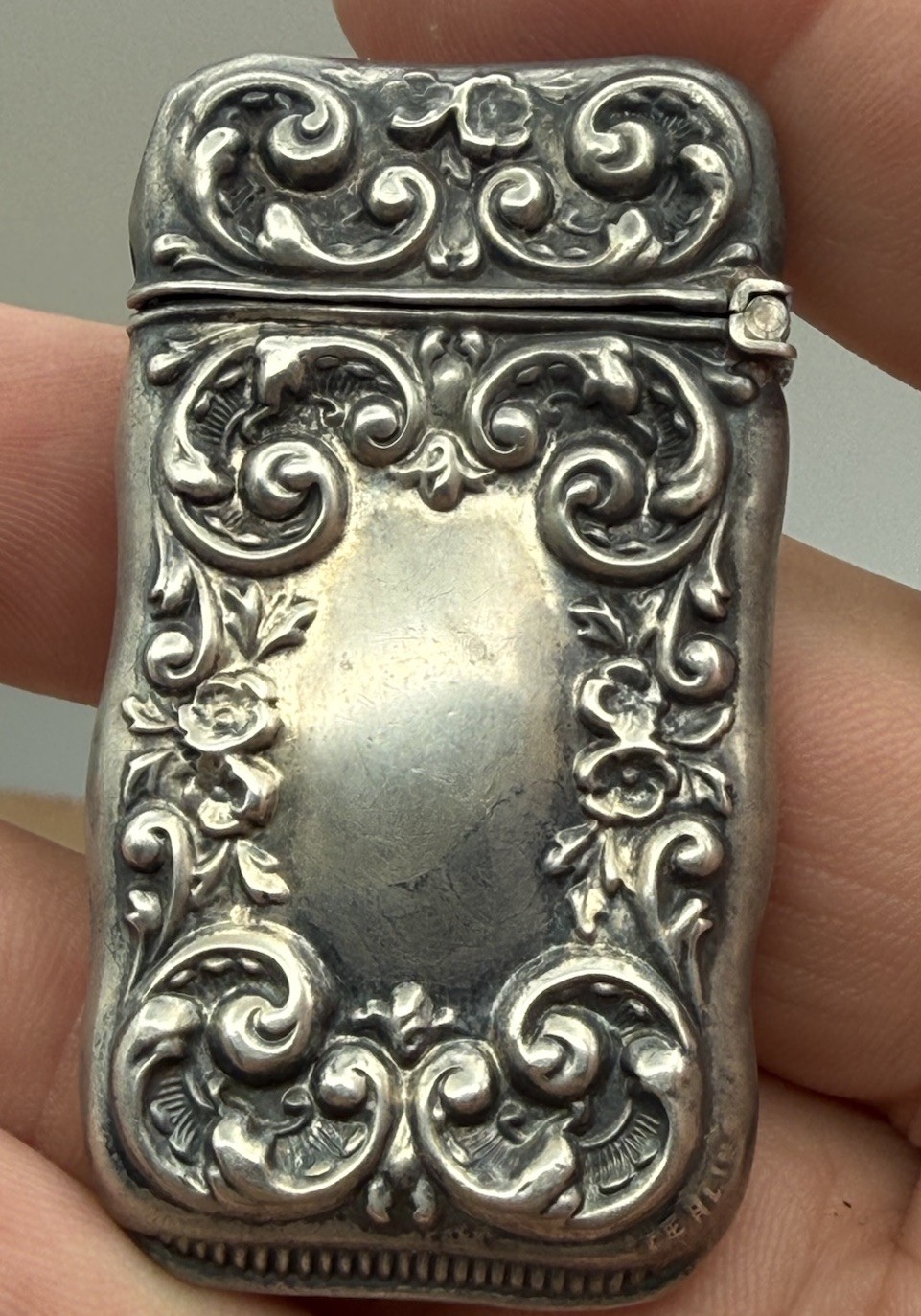 Antique Vintage Ornate Sterling Silver Vesta Match Safe Case Holder Old