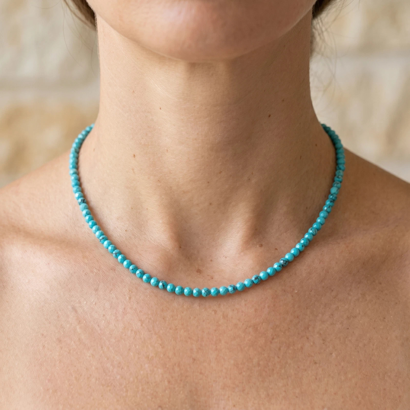 3mm Round Turquoise Choker Necklace Dainty Beaded Boho Healing Jewelry 18\