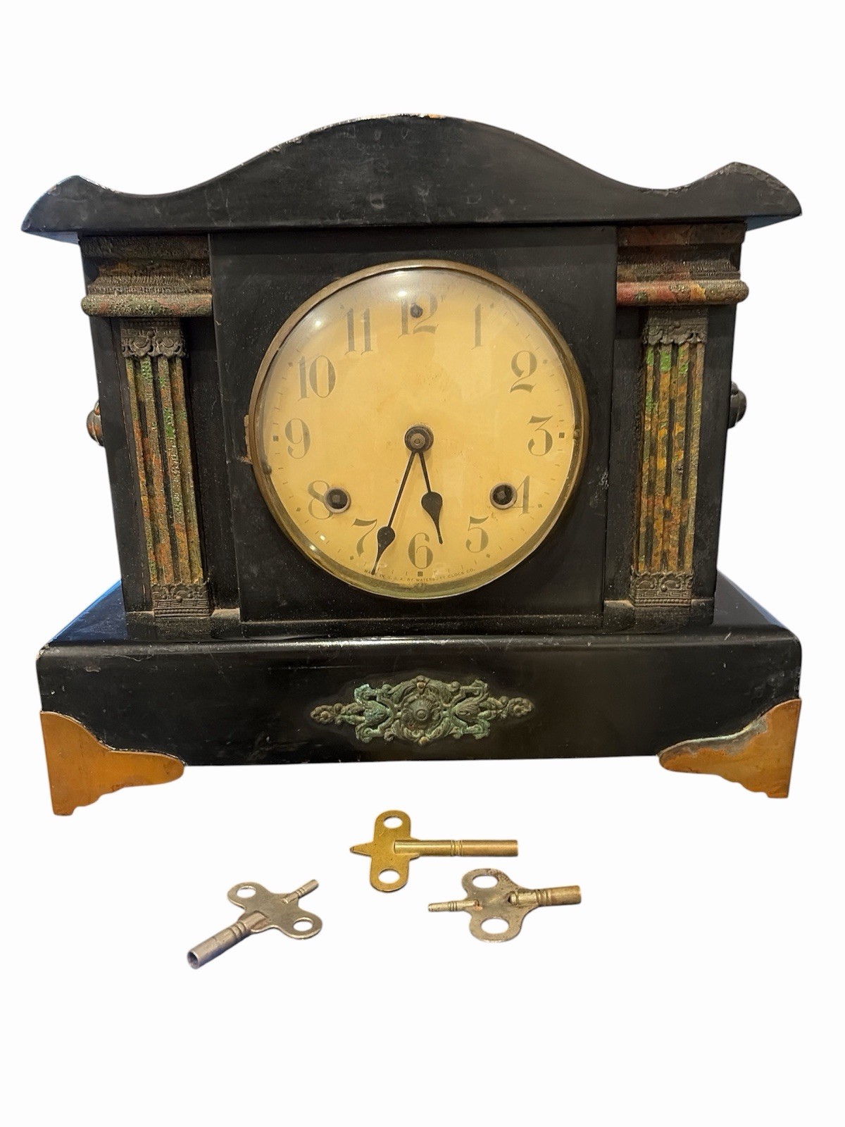 Vintage Waterbury Clock Co. Mantle Clock With Keys - Sold As Is