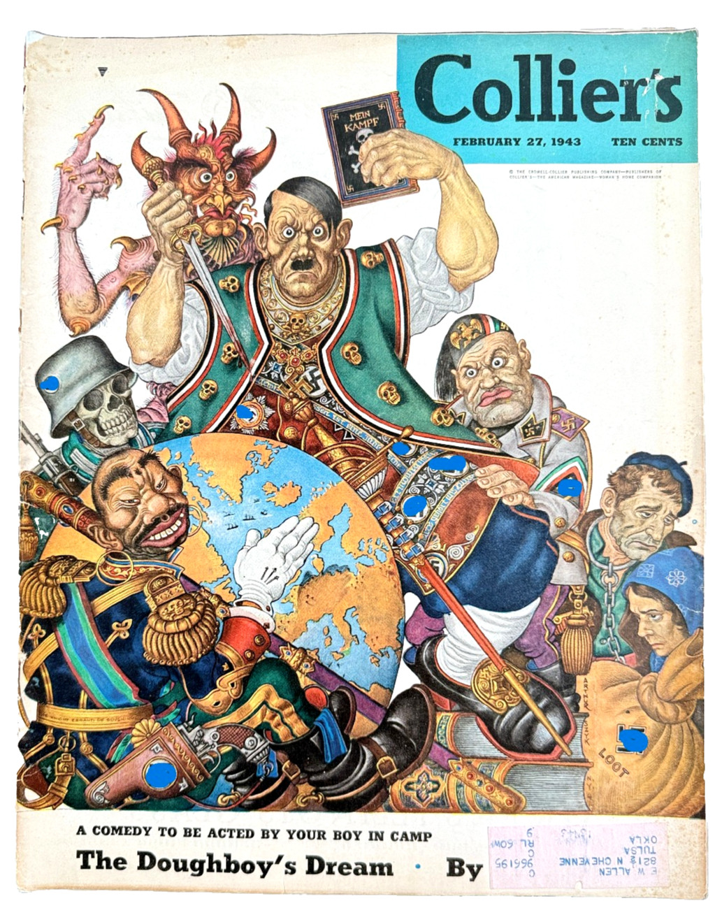 1943 WW2 Collier's Magazine Feb 27 Arthur Szyk German World War cover 2/27/43