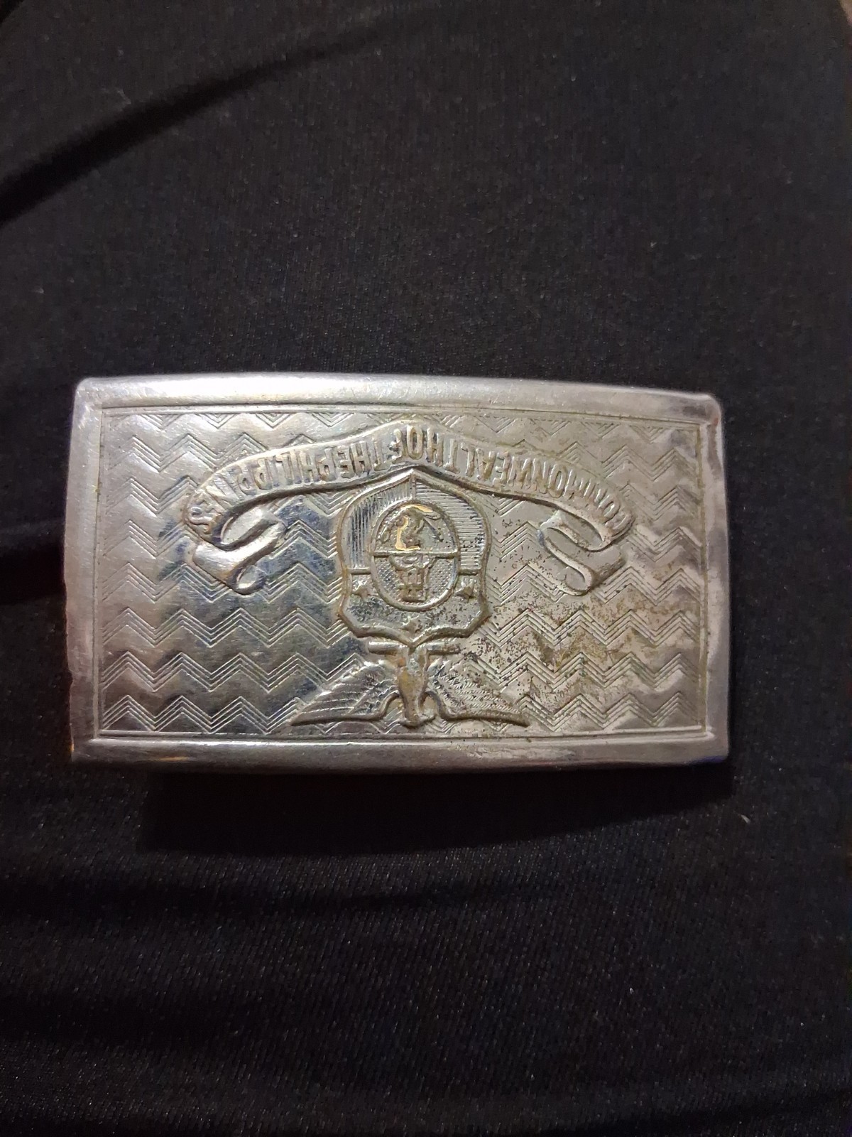 Vintage Commonwealth of  Philippines Military Belt Buckle WWII Era Eagle Crest