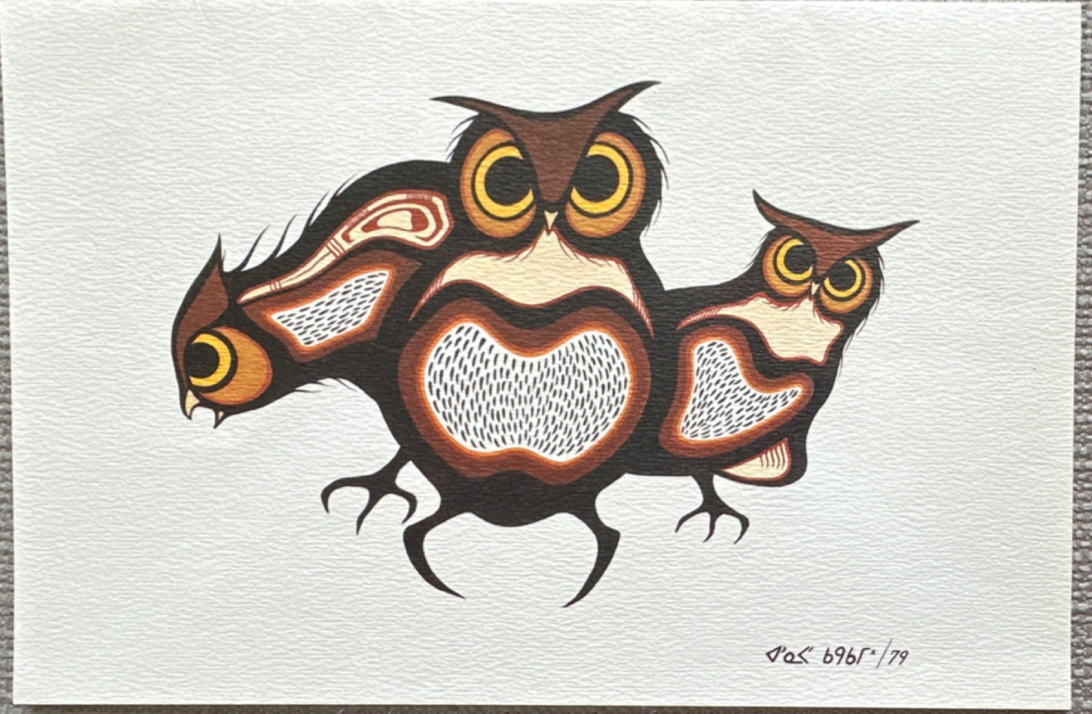 Robert Kakegamic #79 “Three Owls” Artwork Card and Envelope