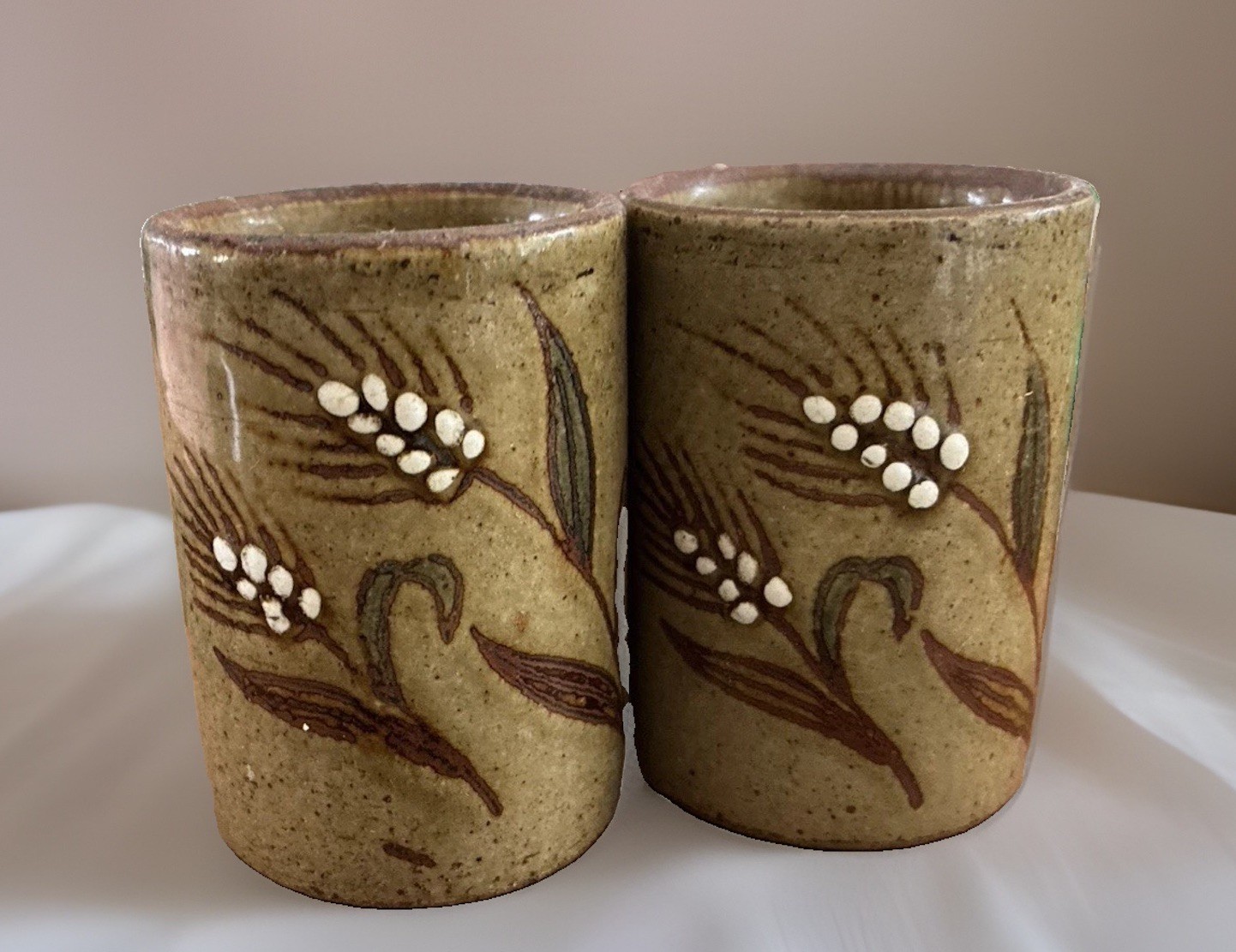 Vtg Set Of 2 Otagiri Handcrafted Stoneware Pottery Juice Tumblers Cups Japan