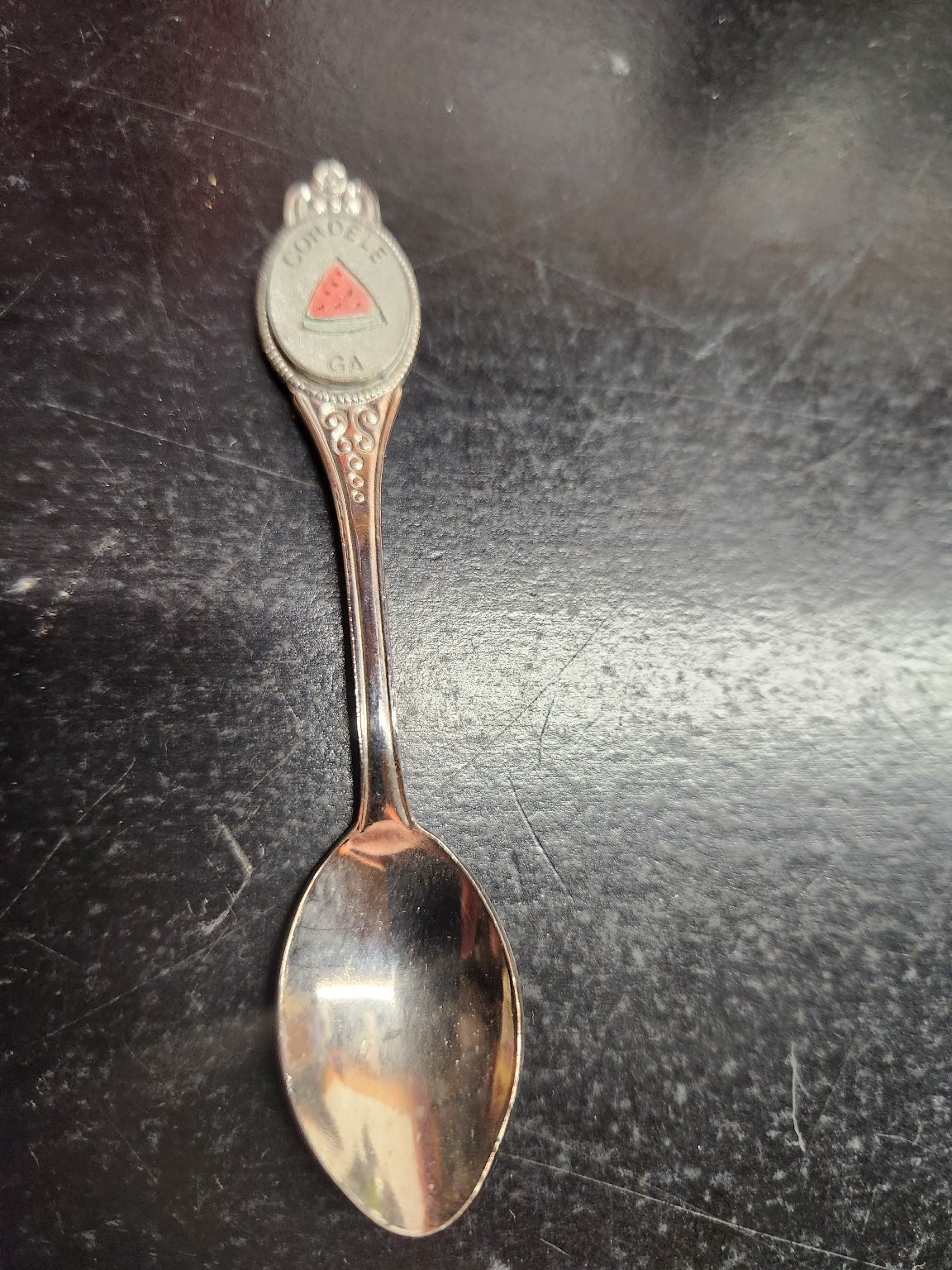 Vintage Cordele GA Souvenir Spoon Watermelon Enamel Silver-tone 4\