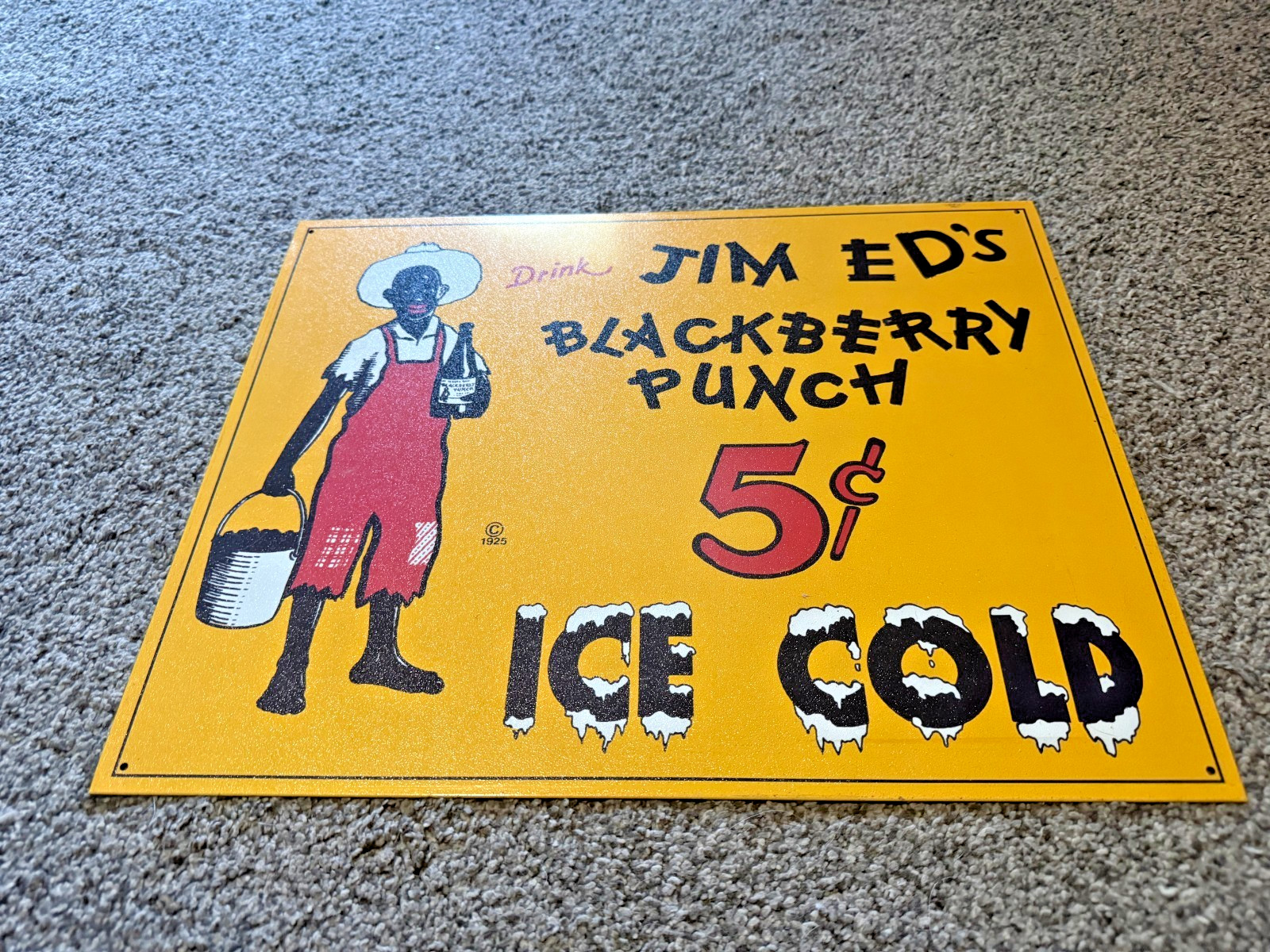 Vintage Embossed Sign JIM ED'S BLACKBERRY PUNCH ICE COLD METAL SIGN (11.5