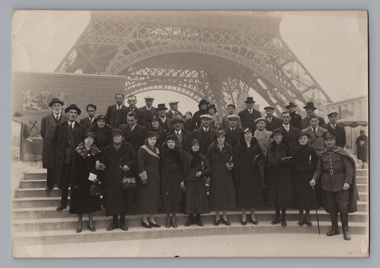 Antique 1920s Paris Group Photograph – Eiffel Tower Backdrop