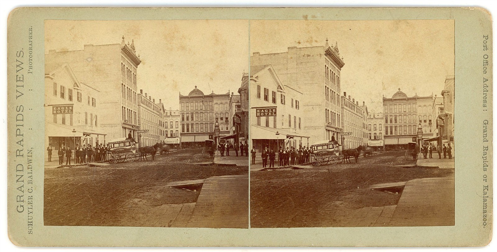 MICHIGAN STEREOVIEW - Grand Rapids - Street Scene w/ Omnibus Coach - SC Baldwin