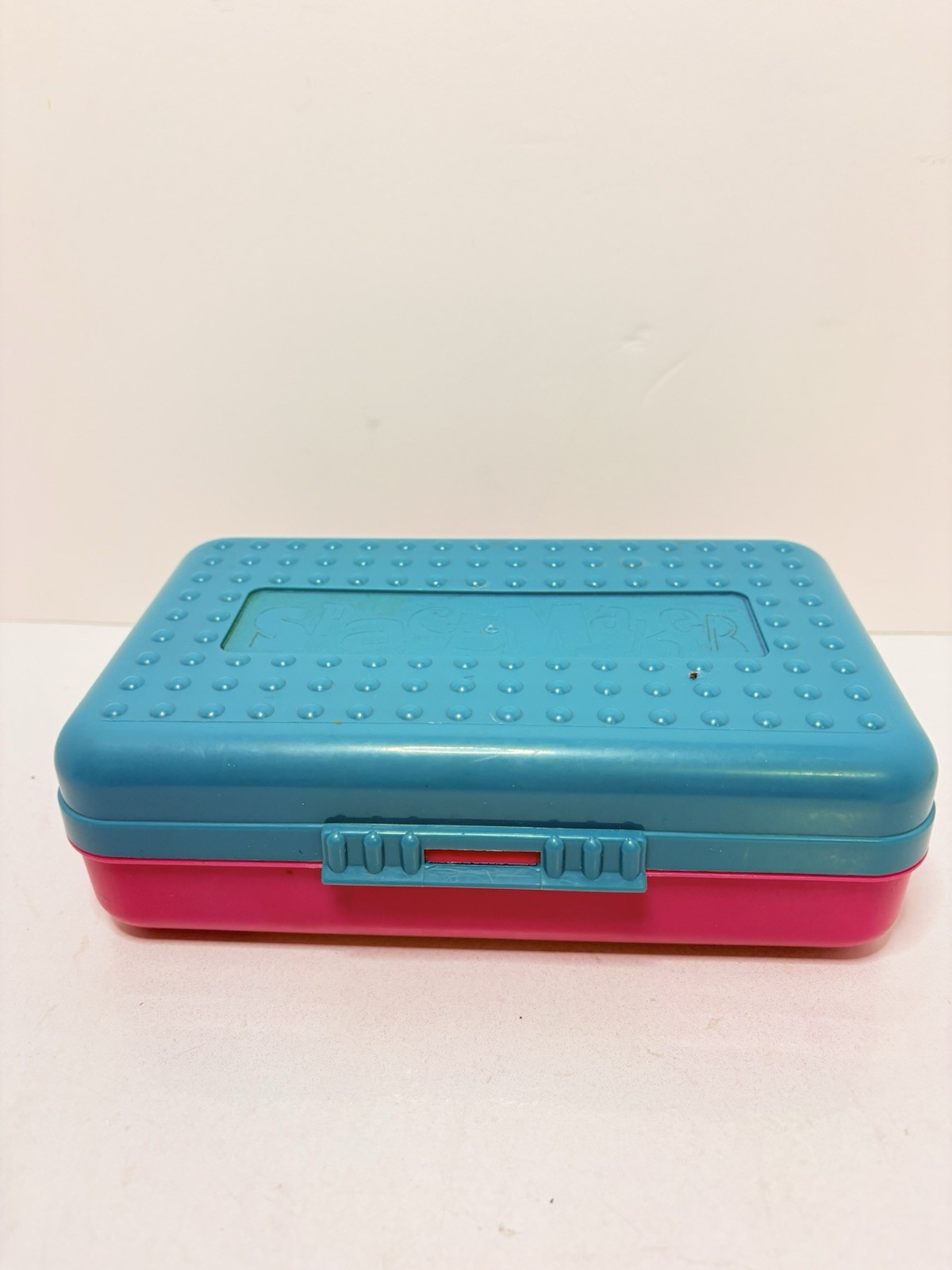 90’s Vintage Spacemaker Pencil Box Bright Teal & Hot Pink, Good Condition Rare