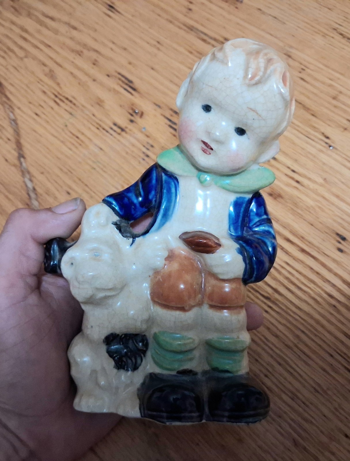 Pre 1900\'s Vary RARE Japanese Porcelain Antique Boy With Dog Figurine. Japan.