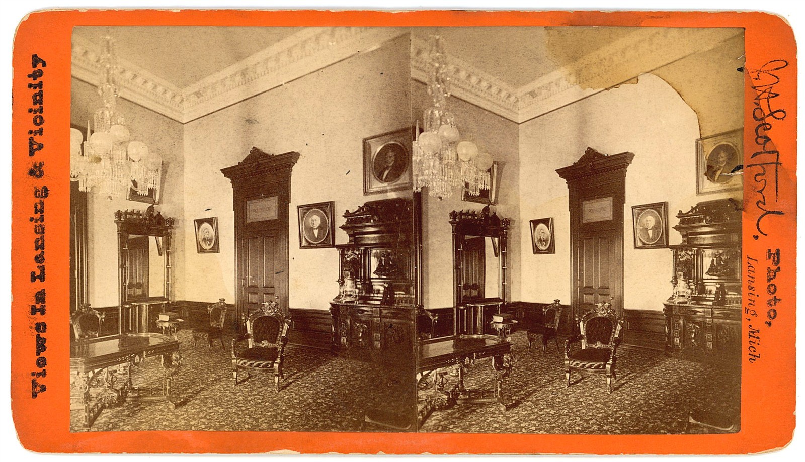 MICHIGAN STEREOVIEW - Lansing - Capitol - Governor\'s Office - JH Scotford 1880s