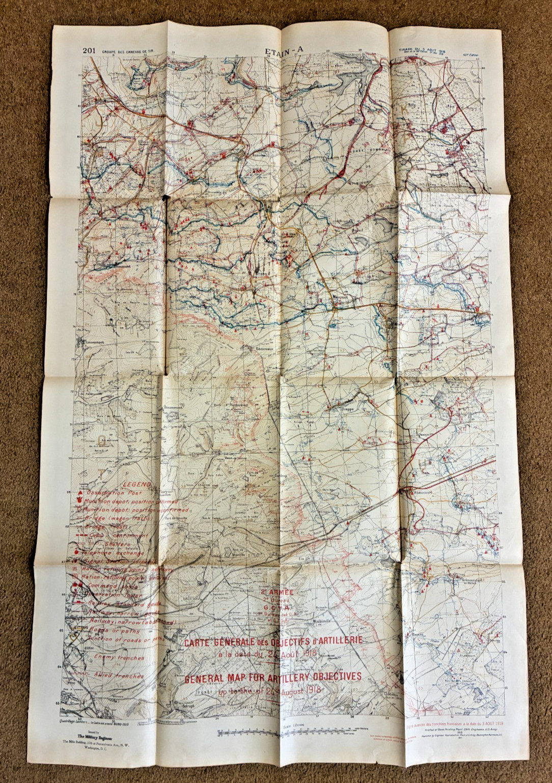 WWI Artillery Objective Maps Verdun-B & Etain-A 29th Engineers 44 x 28\