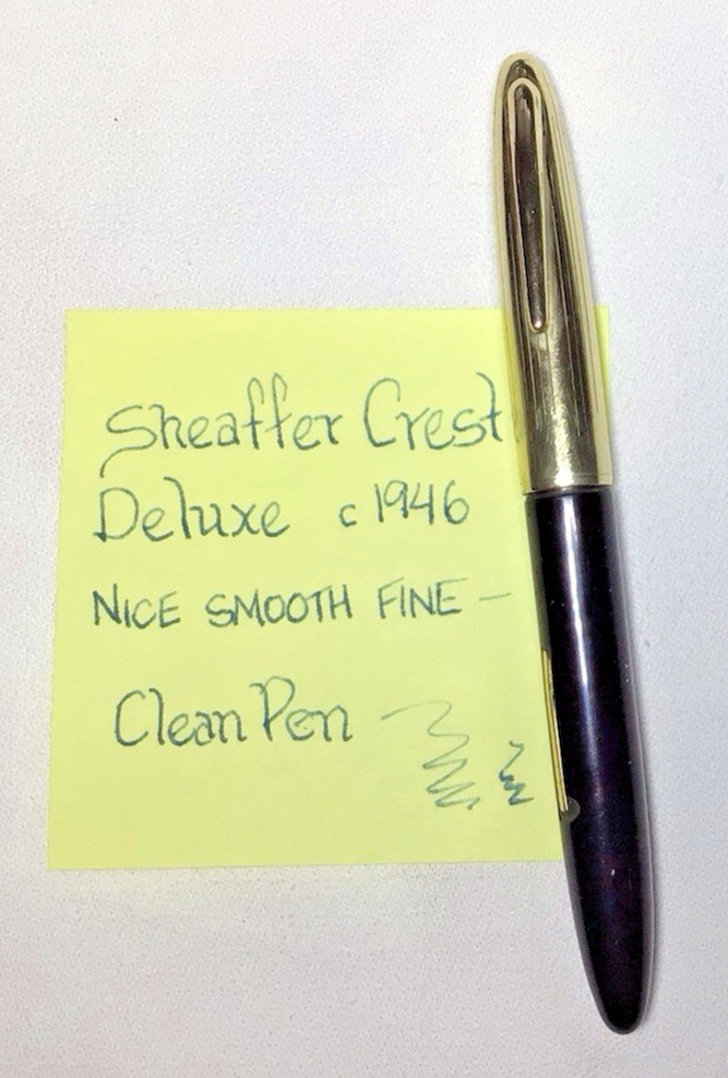 Sheaffer Crest Deluxe Fountain Pen c1946 Gold Filled Cap Black Barrel Restored