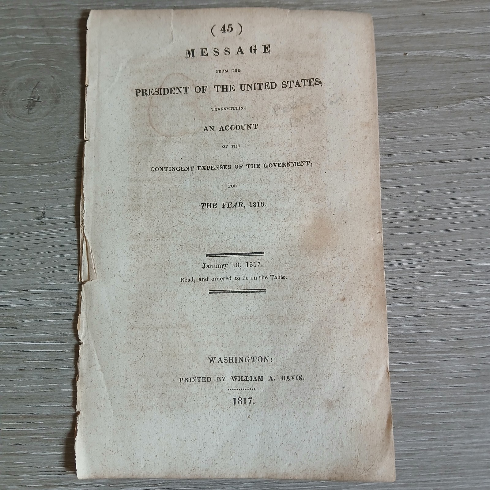 1817 Antique US Gov Document - President James Madison Contingent Expenses 1816 1817 Antique US Gov Document - President James Madison Contingent Expenses 1816
