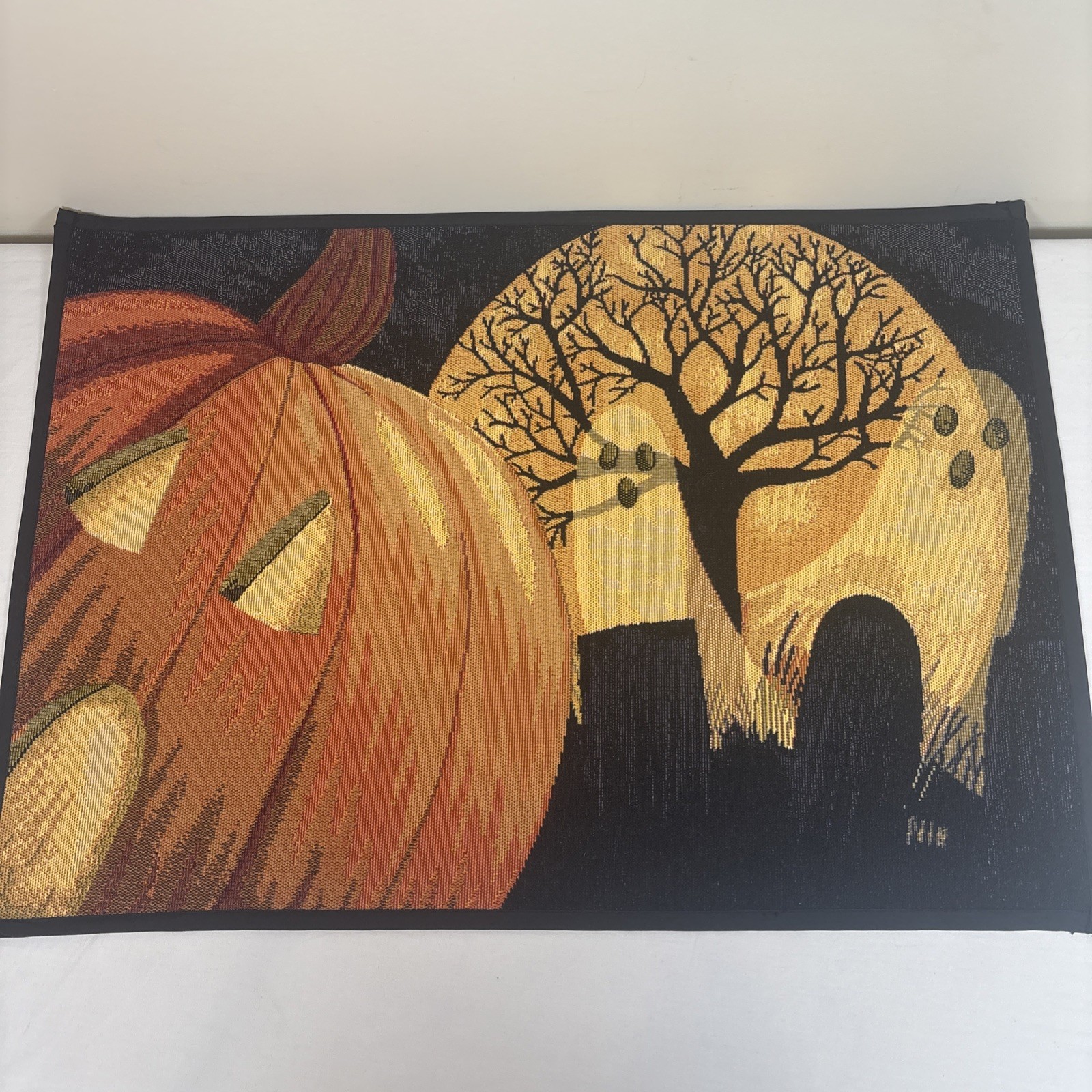 Vintage Discontinued Halloween Fall Autumn Rubber back Rug Decor NOS Made India