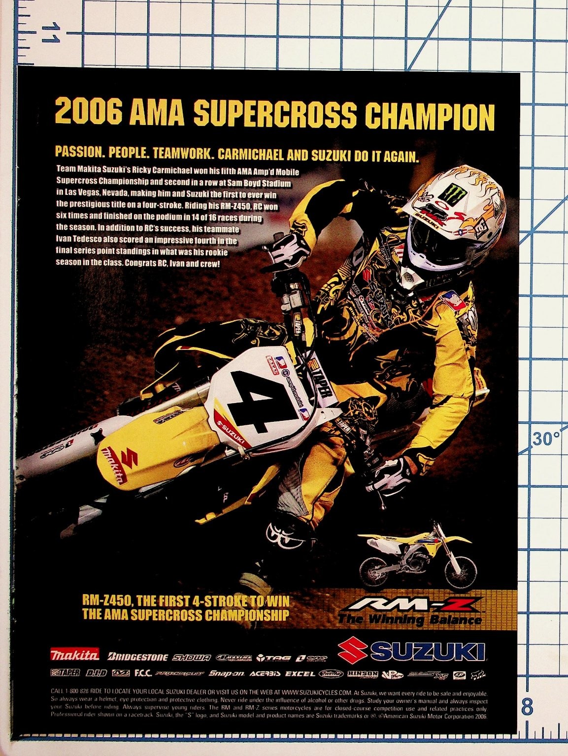2006 AMA Supercross Ricky Carmichael Suzuki RM-Z450 Print Ad Motocross Race