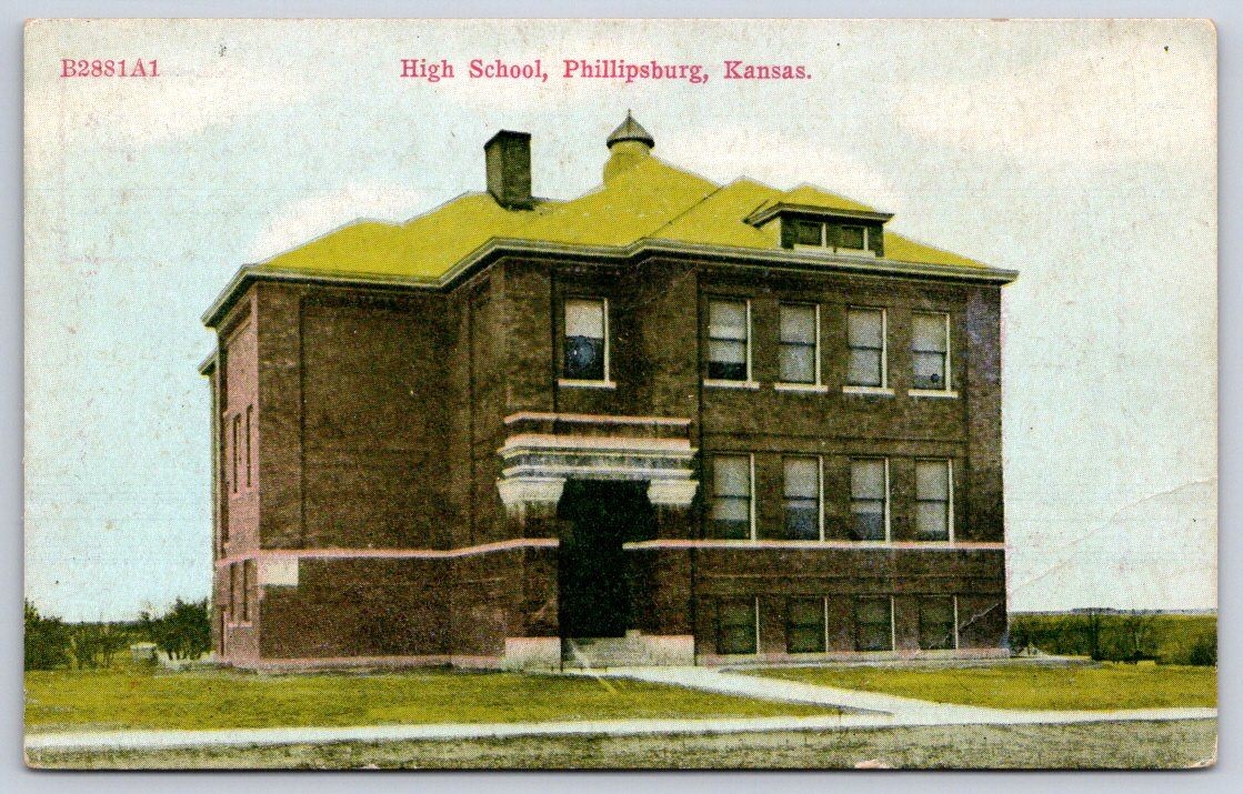 Antique Kansas Postcard PHILLIPSBURG High School Building 1911