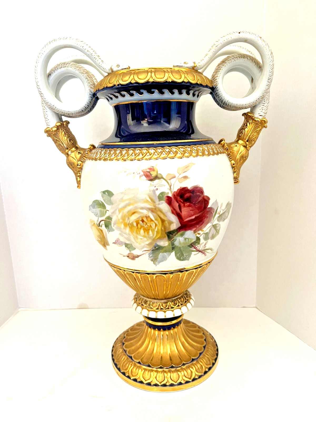19-inch Meissen Snake-Handled Porcelain Vase
