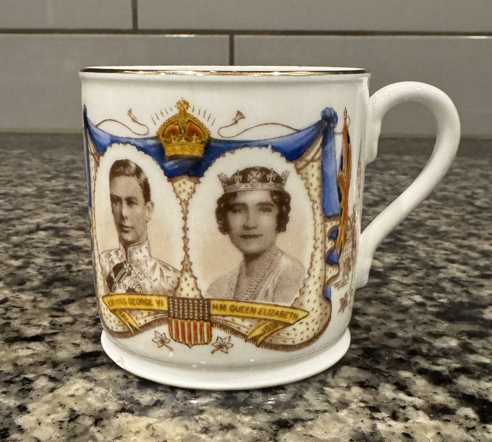 1937 Coronation HM King George VI HM Queen Elizabeth Mug Cup Vintage England