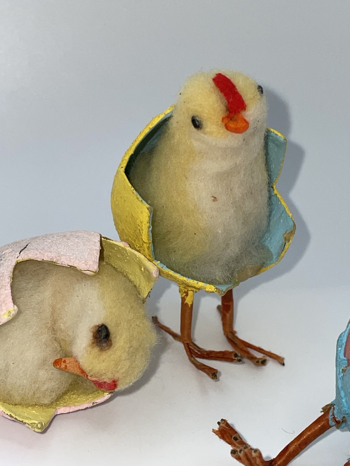 3 Lot Vintage Easter Spun Cotton Batting Baby Chicks in Mica Eggs Paper Mache