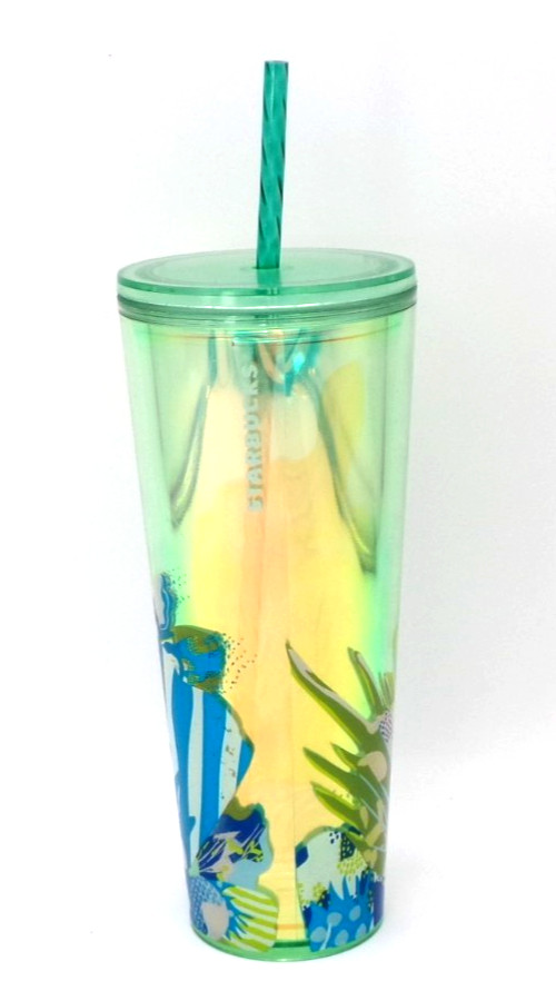 Starbucks 2021 Green Mermaid Tail Iridescent 24oz Cold Cup Tumbler w/ Straw