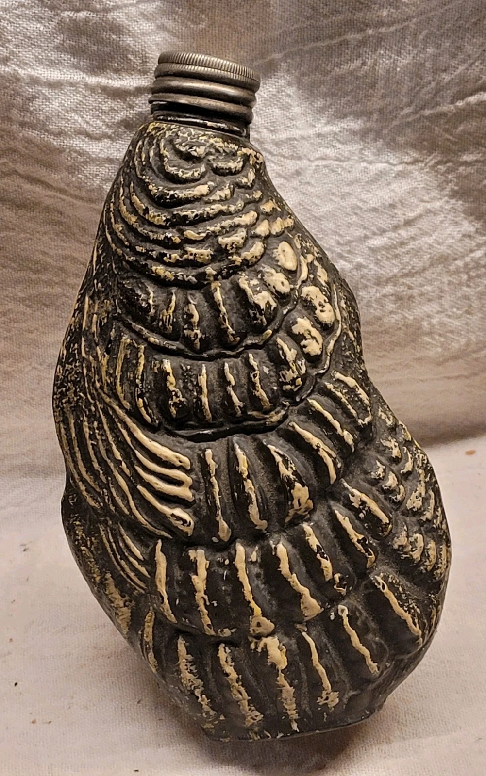 NICE FIGURAL OYSTER FLASK SHEARED TOP FOUST GLENROCK PA ORIGINAL PAINT & CAP