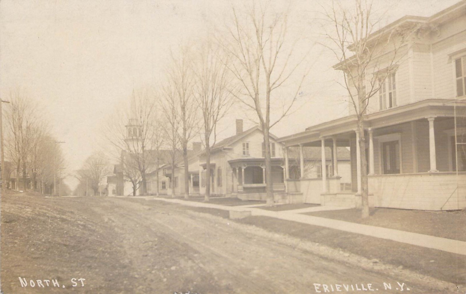 Erieville, New York, North Street, PM 1909, Madison Co, Real Photo Postcard RPPC