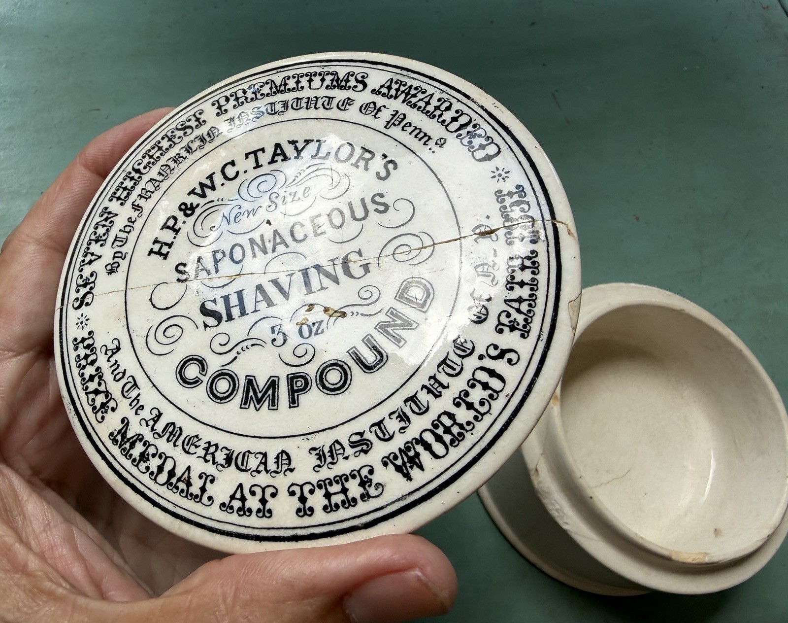 Antique 1800’s Taylor’s Shaving Worlds Fair 1851 Advertising Porcelain Jar Antique 1800’s Taylor’s Shaving Worlds Fair 1851 Advertising Porcelain Jar