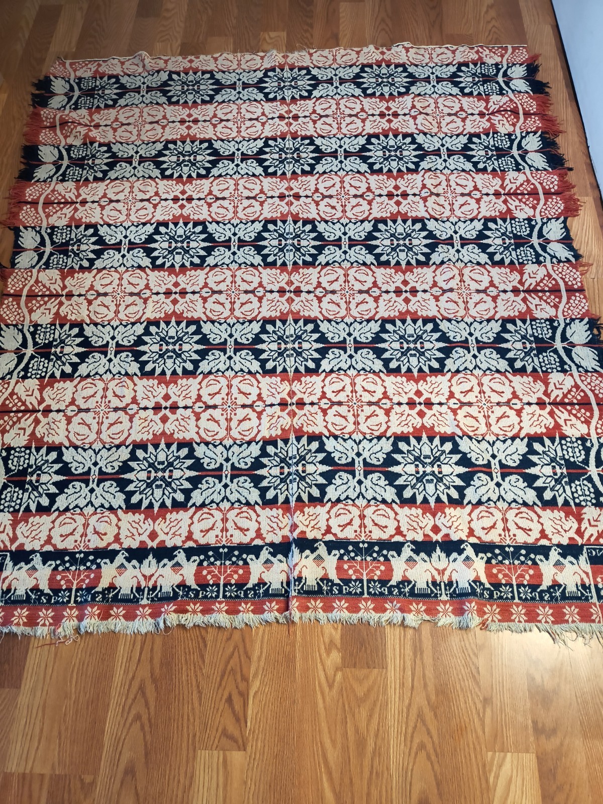 Antique 1851 Jacquard Coverlet John Long Holmes County Ohio 81 X 69