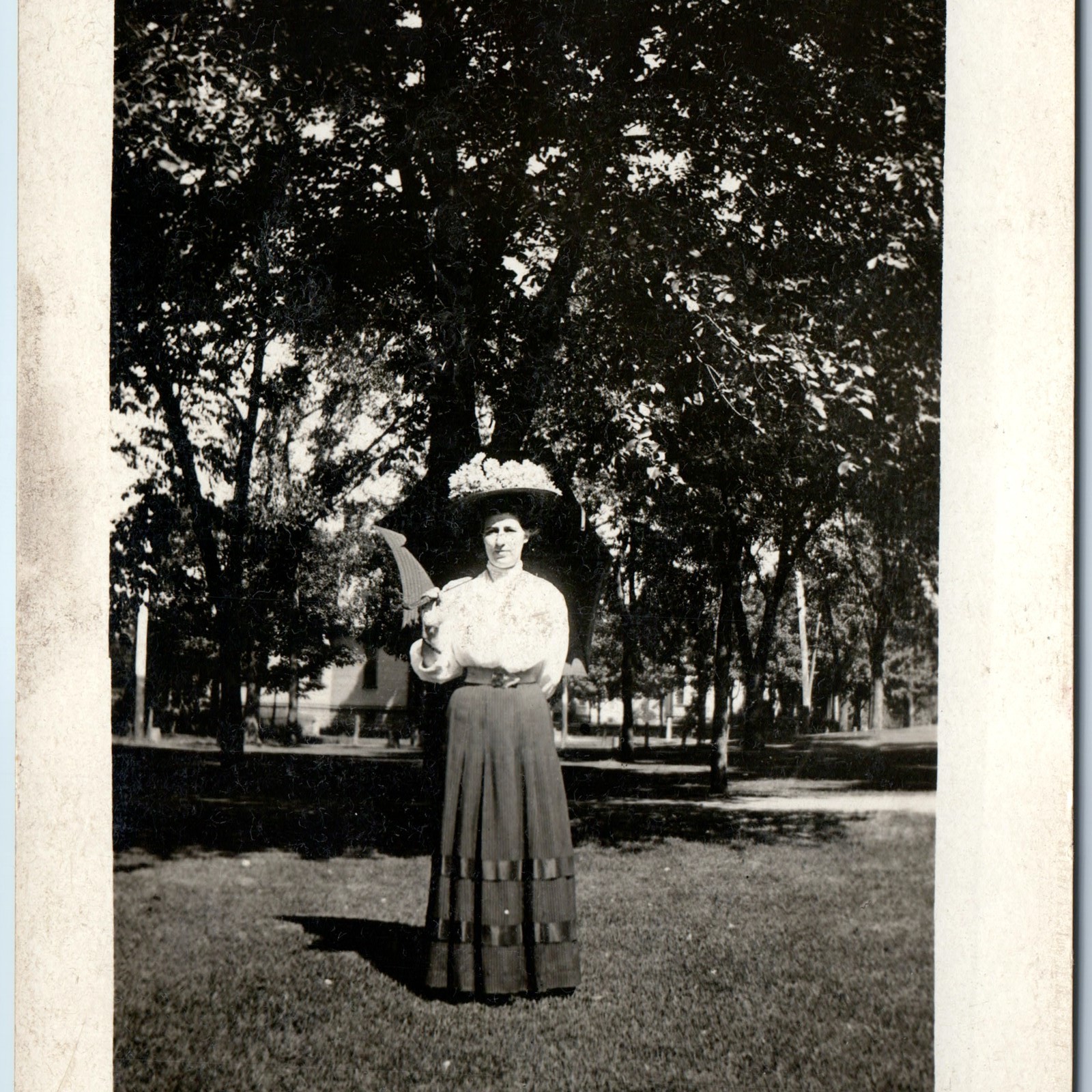 c1910s Elegant Woman Floral Hat Parasol RPPC Photo Postcard Edwardian Fashion